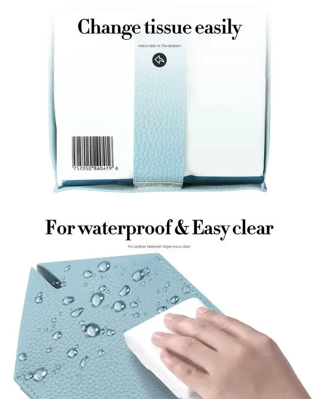 Alt view image 7 of 7 - Tissue Box Cover, Square PU Leather Tissue Box Holder, Modern Tissue Case Facial Paper Organizer Dispenser5X5X5'',Single Blue
