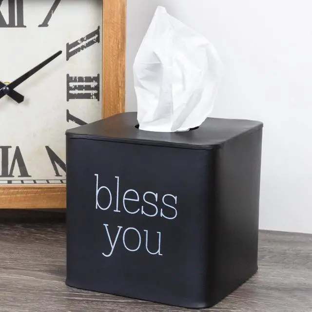 Alt view image 2 of 7 - Square Tissue Box Cover (Black); Modern Farmhouse Enamelware Tissue Holder