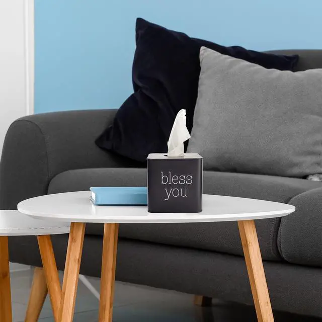 Alt view image 4 of 7 - Square Tissue Box Cover (Black); Modern Farmhouse Enamelware Tissue Holder