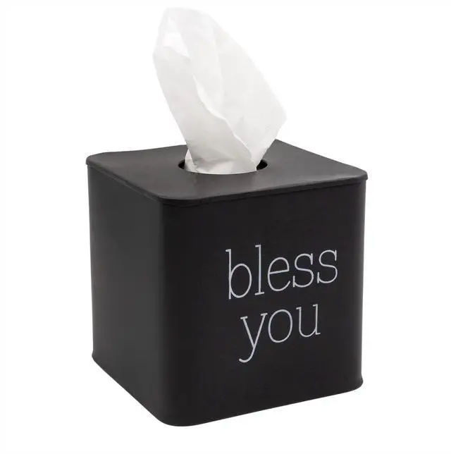 Main image of Square Tissue Box Cover (Black); Modern Farmhouse Enamelware Tissue Holder