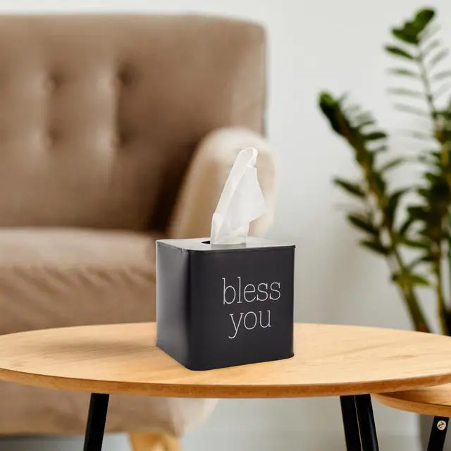 Alt view image 5 of 7 - Square Tissue Box Cover (Black); Modern Farmhouse Enamelware Tissue Holder