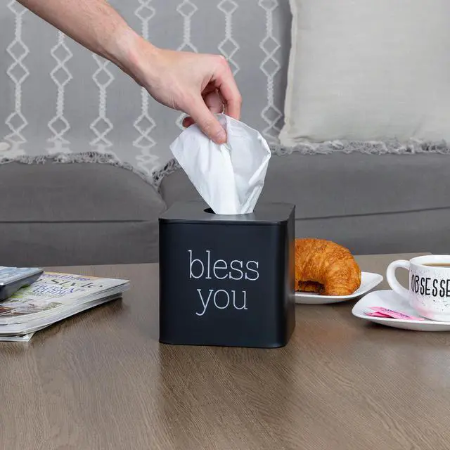 Alt view image 3 of 7 - Square Tissue Box Cover (Black); Modern Farmhouse Enamelware Tissue Holder