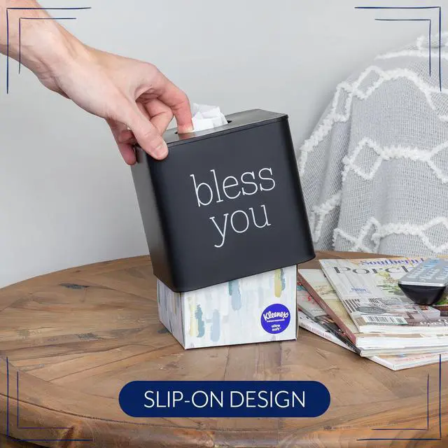 Alt view image 7 of 7 - Square Tissue Box Cover (Black); Modern Farmhouse Enamelware Tissue Holder
