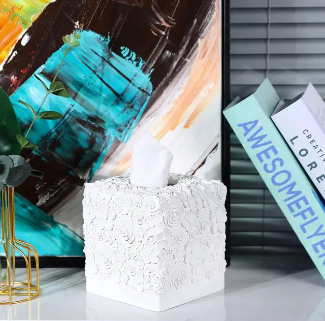 Alt view image 6 of 7 - Modern Square Tissue Box Cover Holder,Bathroom Accessories Decor Unique Design Tissue Box Cover for Bathroom Vanity Counter Tops Also Great for Bedrooms and Living Rooms