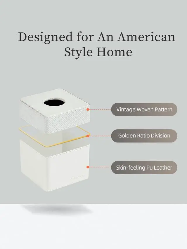 Alt view image 3 of 7 - Tissue Box Holder Cover Square, Modern PU Leather Decorative Tissue Cube Holder Organizer-Woven White