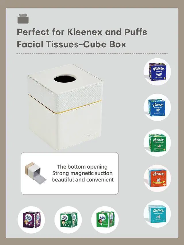 Alt view image 4 of 7 - Tissue Box Holder Cover Square, Modern PU Leather Decorative Tissue Cube Holder Organizer-Woven White