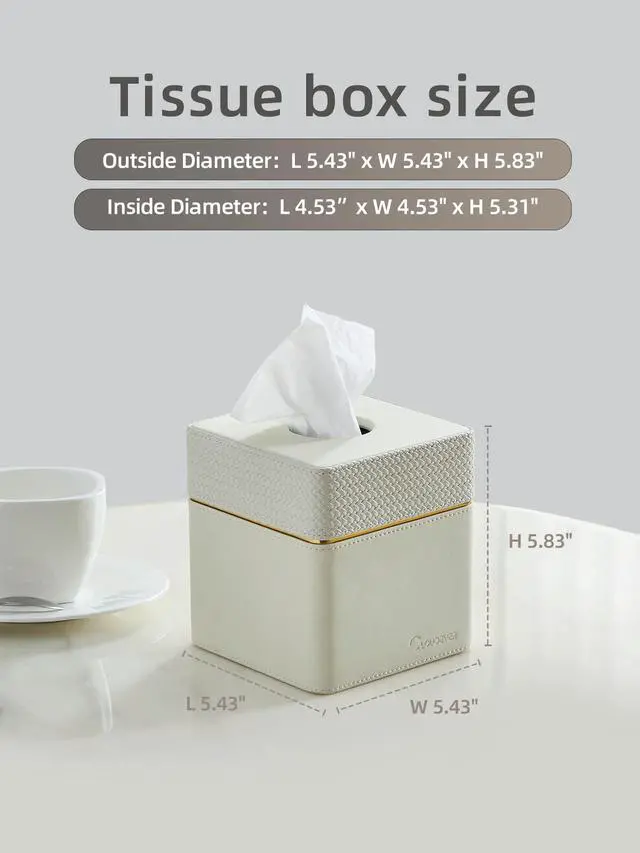 Alt view image 7 of 7 - Tissue Box Holder Cover Square, Modern PU Leather Decorative Tissue Cube Holder Organizer-Woven White