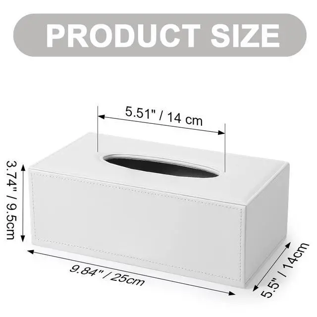 Alt view image 2 of 7 - Rectangular PU Leather Tissue Box Cover - Facial Tissue Paper Napkin Holder for Bathroom, Home, Office, Car Automotive Decoration with Magnetic Bottom(White)