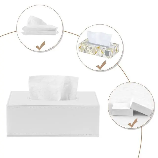 Alt view image 4 of 7 - Rectangular PU Leather Tissue Box Cover - Facial Tissue Paper Napkin Holder for Bathroom, Home, Office, Car Automotive Decoration with Magnetic Bottom(White)