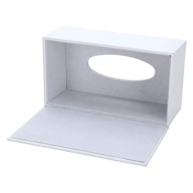 Alt view image 6 of 7 - Rectangular PU Leather Tissue Box Cover - Facial Tissue Paper Napkin Holder for Bathroom, Home, Office, Car Automotive Decoration with Magnetic Bottom(White)