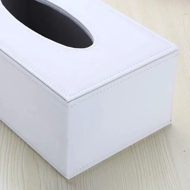 Alt view image 7 of 7 - Rectangular PU Leather Tissue Box Cover - Facial Tissue Paper Napkin Holder for Bathroom, Home, Office, Car Automotive Decoration with Magnetic Bottom(White)
