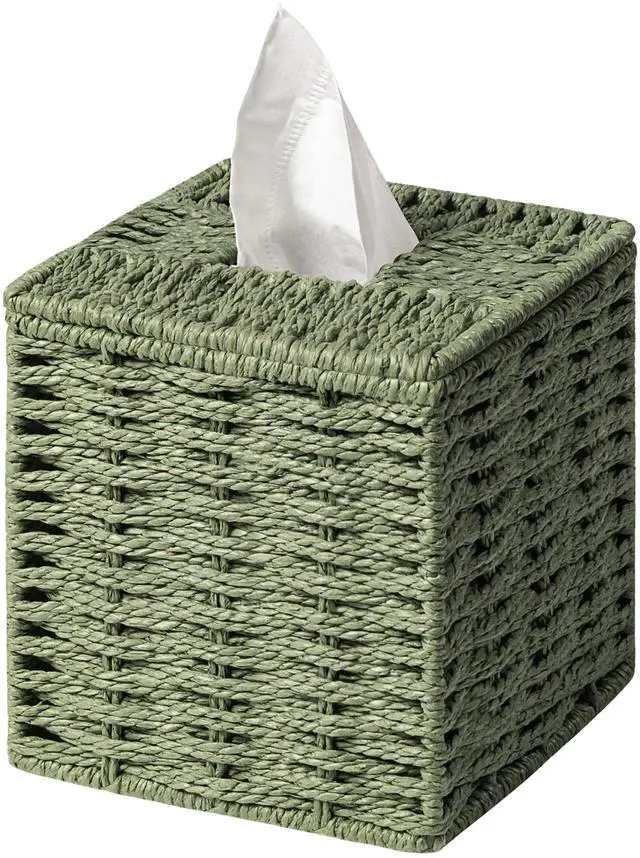Main image of Sage Green Tissue Box Cover, Paper Rope Hand Woven Square Tissue Box Holder for Home Decor, Bathroom Countertop, Office, Bedside Table