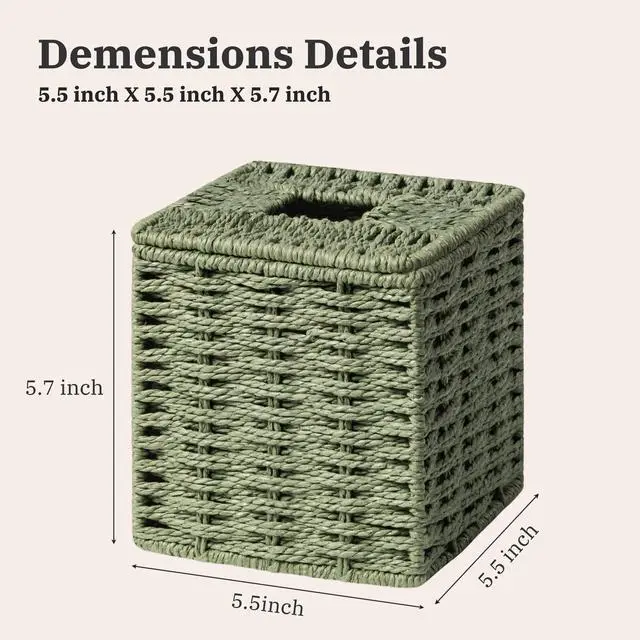 Alt view image 2 of 7 - Sage Green Tissue Box Cover, Paper Rope Hand Woven Square Tissue Box Holder for Home Decor, Bathroom Countertop, Office, Bedside Table