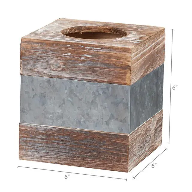 Alt view image 4 of 5 - Rustic Wood and Metal Tissue Box Cover Holder, 6"x6"