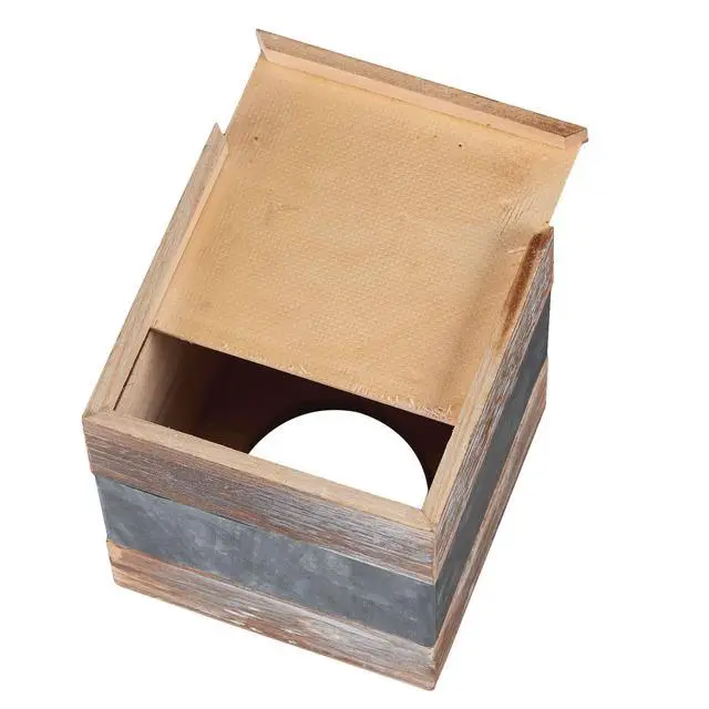 Alt view image 5 of 5 - Rustic Wood and Metal Tissue Box Cover Holder, 6"x6"