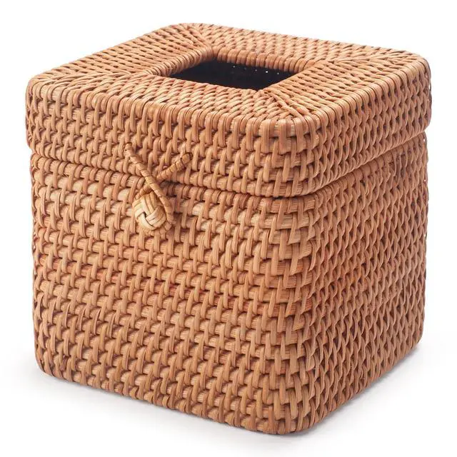 Alt view image 2 of 7 - Rattan Tissue Box Cover Natural Woven Facial Napkin Holder Square with Lid 5.7 x 5.7 x 5.5 Inch (Natural)