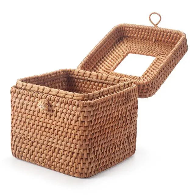 Alt view image 3 of 7 - Rattan Tissue Box Cover Natural Woven Facial Napkin Holder Square with Lid 5.7 x 5.7 x 5.5 Inch (Natural)