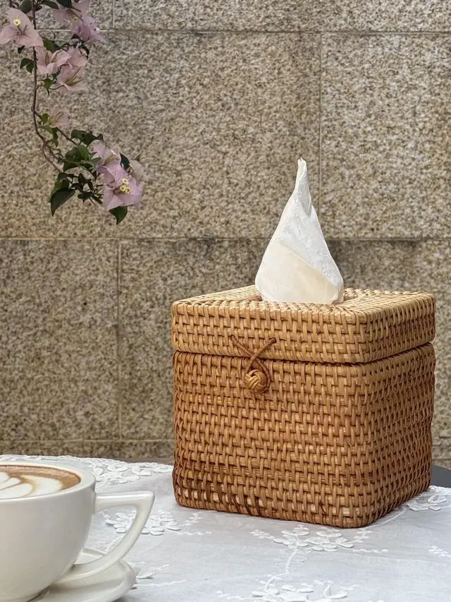 Alt view image 7 of 7 - Rattan Tissue Box Cover Natural Woven Facial Napkin Holder Square with Lid 5.7 x 5.7 x 5.5 Inch (Natural)