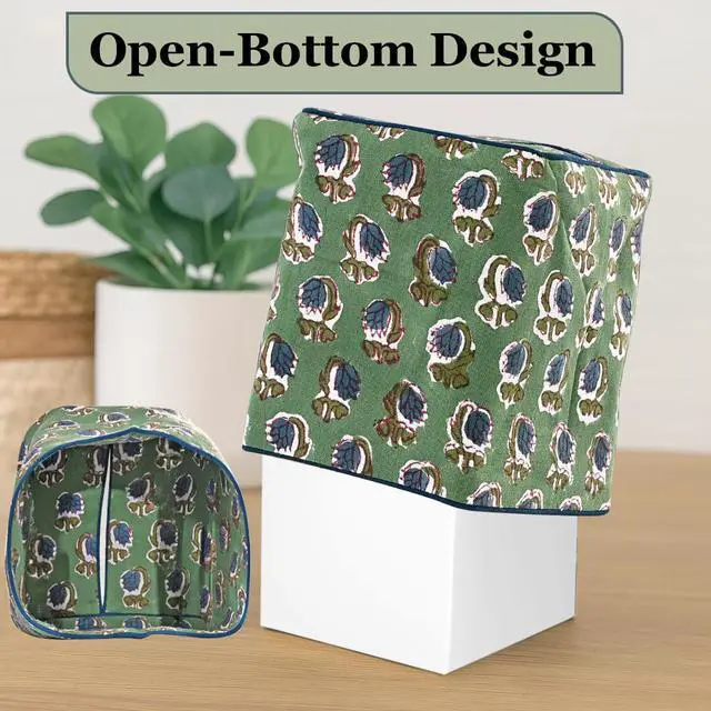 Alt view image 4 of 7 - Basil Green Block Print Tissue Box Cover Handmade Cotton Fabric Decorative Square Napkin Holder for Home Bedroom Living Room Bathroom Vanity Countertop Car Night Stands Office Kitchen