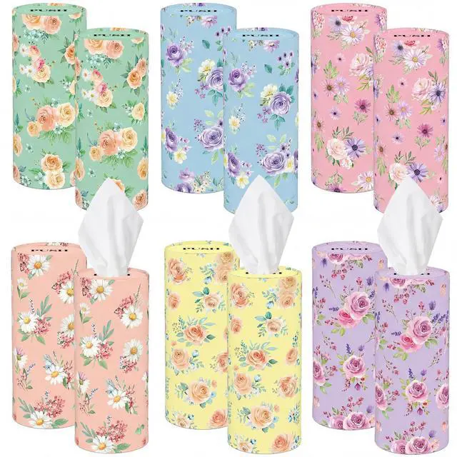 Main image of 12 Pcs Spring Floral Car Tissues Cylinder Holder Flowers Round Tissue Box Cup Holder 3 Ply Facial Napkins Napkins Container for Car Home Office Dispenser Travel