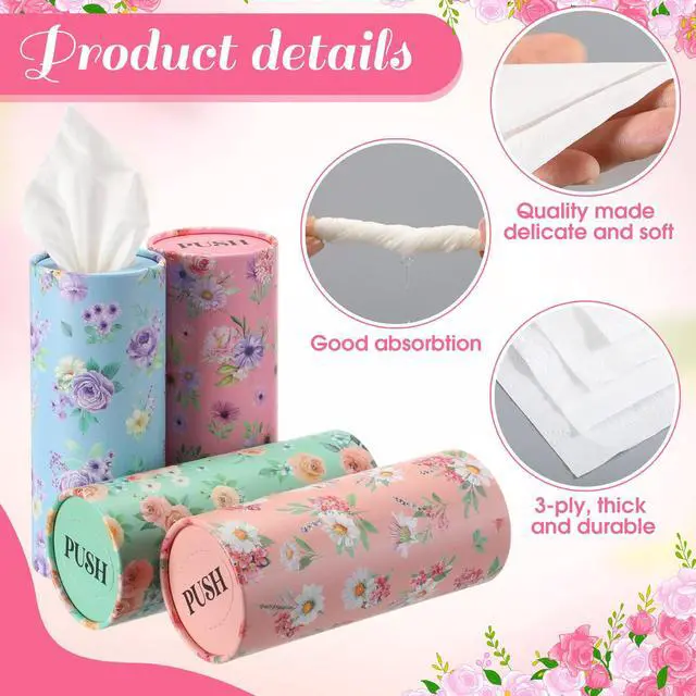 Alt view image 3 of 6 - 12 Pcs Spring Floral Car Tissues Cylinder Holder Flowers Round Tissue Box Cup Holder 3 Ply Facial Napkins Napkins Container for Car Home Office Dispenser Travel
