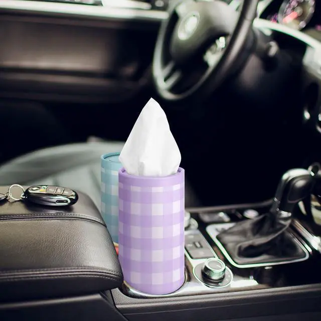 Alt view image 2 of 7 - 12 Pack Spring Tissue Boxes for Car Cylinder Bulk Colorful Plaid Round Cylinder Holder with 3 Ply Facial Tissues for Spring Easter Travel Bathroom Office Decoration Supplies