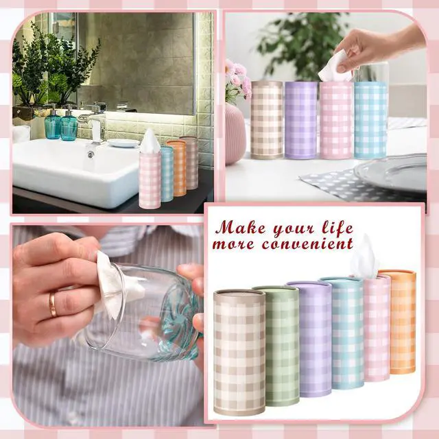 Alt view image 5 of 7 - 12 Pack Spring Tissue Boxes for Car Cylinder Bulk Colorful Plaid Round Cylinder Holder with 3 Ply Facial Tissues for Spring Easter Travel Bathroom Office Decoration Supplies