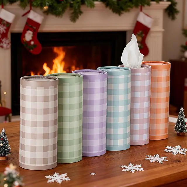 Alt view image 6 of 7 - 12 Pack Spring Tissue Boxes for Car Cylinder Bulk Colorful Plaid Round Cylinder Holder with 3 Ply Facial Tissues for Spring Easter Travel Bathroom Office Decoration Supplies