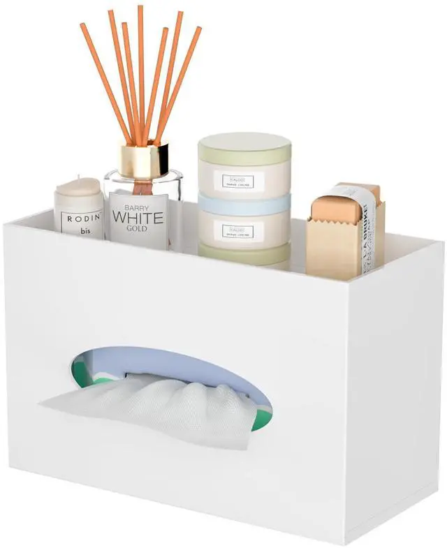Main image of White Acrylic Tissue Box Cover Rectangular,Acrylic Tissue Dispenser with Storage Tray for Bathroom Kitchen Home Office(White, 9.85x4.5x6.3)