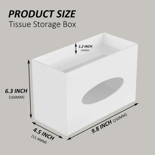 Alt view image 2 of 7 - White Acrylic Tissue Box Cover Rectangular,Acrylic Tissue Dispenser with Storage Tray for Bathroom Kitchen Home Office(White, 9.85x4.5x6.3)