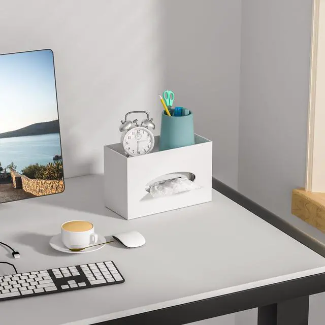 Alt view image 5 of 7 - White Acrylic Tissue Box Cover Rectangular,Acrylic Tissue Dispenser with Storage Tray for Bathroom Kitchen Home Office(White, 9.85x4.5x6.3)