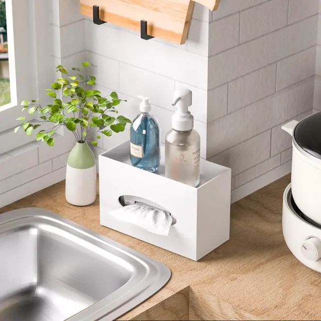 Alt view image 6 of 7 - White Acrylic Tissue Box Cover Rectangular,Acrylic Tissue Dispenser with Storage Tray for Bathroom Kitchen Home Office(White, 9.85x4.5x6.3)