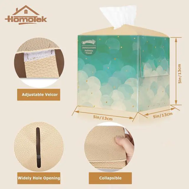 Alt view image 2 of 7 - 2 Pack Tissue Box Cover, Square PU Leather Tissue Holder, Decorative Facial Tissue Cube Paper Organizer Dispenser for Bathroom, Night Stands, Desk, Car 5X5X5'' - Beige, Pebble Grain