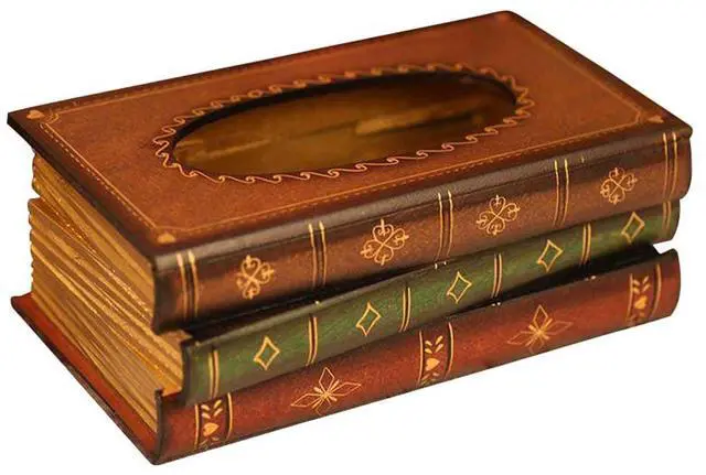 Main image of Elegant Wooden Antique Book Tissue Holder Dispenser/Novelty Napkin Holder, 10.75 x 6.5 x 4 Inches