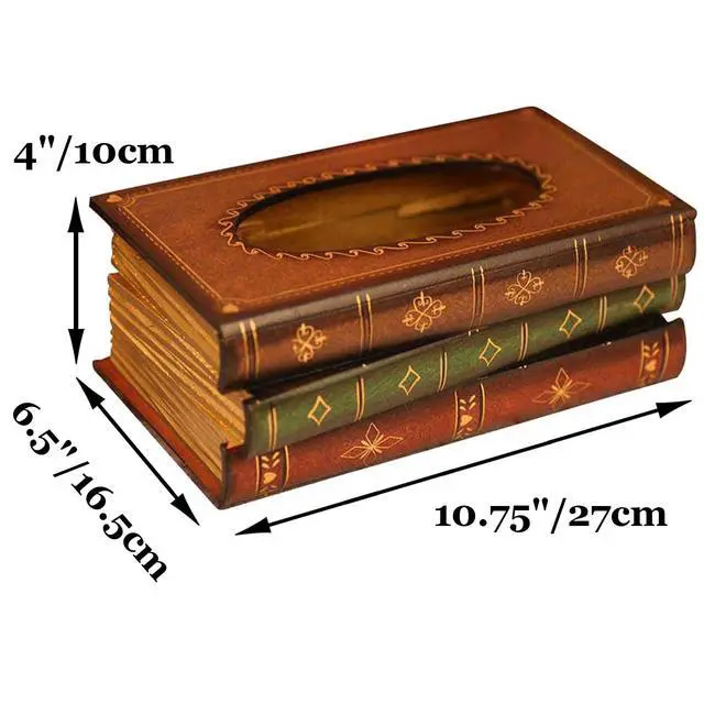 Alt view image 2 of 7 - Elegant Wooden Antique Book Tissue Holder Dispenser/Novelty Napkin Holder, 10.75 x 6.5 x 4 Inches