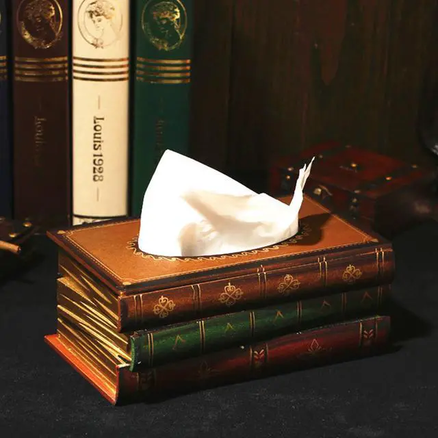 Alt view image 3 of 7 - Elegant Wooden Antique Book Tissue Holder Dispenser/Novelty Napkin Holder, 10.75 x 6.5 x 4 Inches