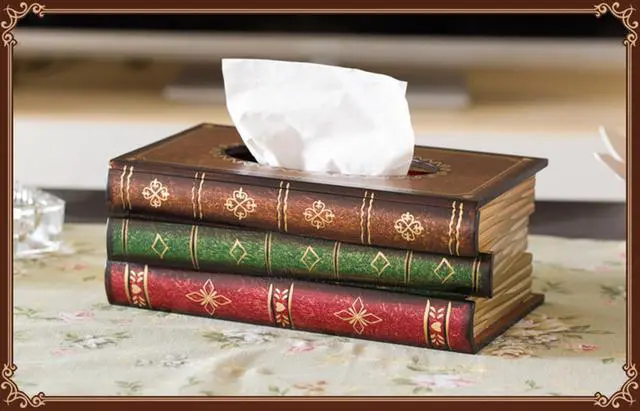 Alt view image 5 of 7 - Elegant Wooden Antique Book Tissue Holder Dispenser/Novelty Napkin Holder, 10.75 x 6.5 x 4 Inches