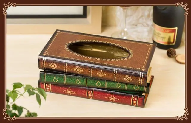 Alt view image 4 of 7 - Elegant Wooden Antique Book Tissue Holder Dispenser/Novelty Napkin Holder, 10.75 x 6.5 x 4 Inches