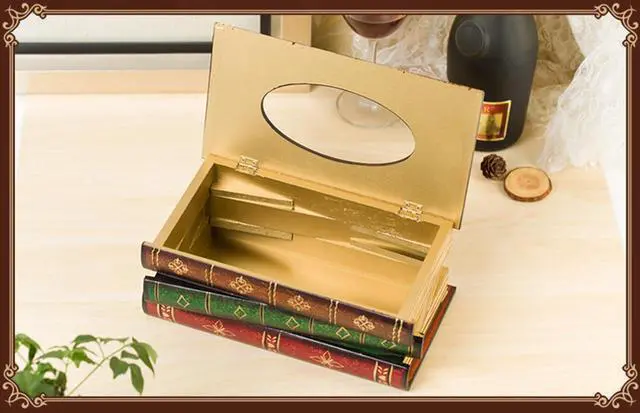 Alt view image 6 of 7 - Elegant Wooden Antique Book Tissue Holder Dispenser/Novelty Napkin Holder, 10.75 x 6.5 x 4 Inches