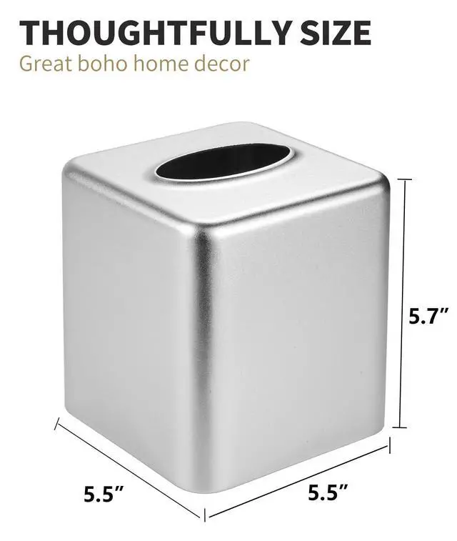Alt view image 5 of 6 - Tissue Box Cover, Square Metal Tissue Box Holder Modern Decor Facial Napkin Holder Tissue Box Dispenser for Bathroom Vanity Countertop, Living Room, Bedroom, Office - Silver
