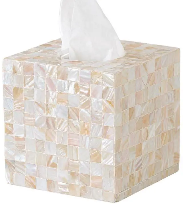 Main image of 5.9 Mother of Pearl Tissue Box Cover for Kleenex and More Handcrafted Square Tissue Holder with Sliding Bottom Decorative Napkin Dispenser for Bathroom, Bedroom, Kitchen, Office