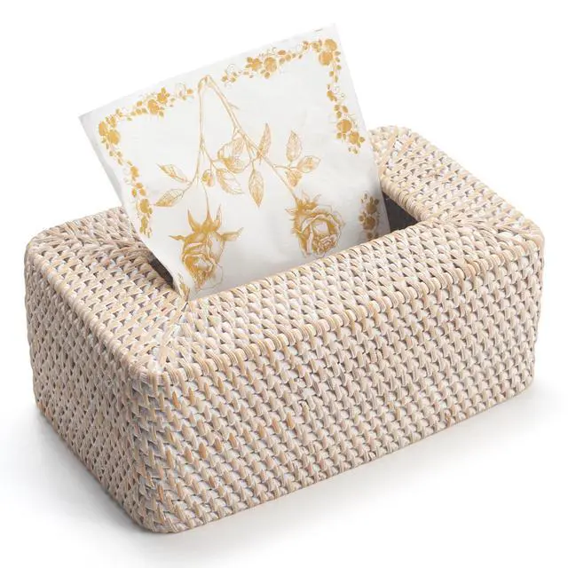 Alt view image 2 of 7 - Rattan Tissue Box Cover Natural Woven Facial Napkin Holder Rectangular 10 x 6.1 x 4.1 Inch (White)