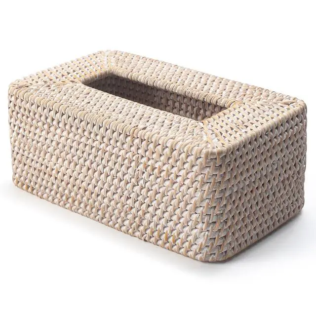 Alt view image 3 of 7 - Rattan Tissue Box Cover Natural Woven Facial Napkin Holder Rectangular 10 x 6.1 x 4.1 Inch (White)