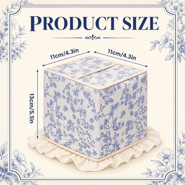 Alt view image 2 of 7 - Blue Cottagecore Ruffle Tissue Box Cover Floral Print Tissue Box Handmade Cotton Square Napkin Holder for Home Bedroom Living Room Bathroom Vanity Countertop Car Office Kitchen