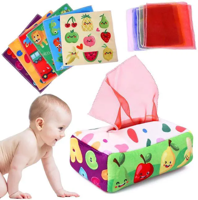 Main image of Baby Toys 6 to 12 Months - Tissue Box Toy Montessori for Babies 6-12 Months, Soft Stuffed High Contrast Crinkle Infant Sensory Toys, Boys&Girls Kids Early Learning Gifts