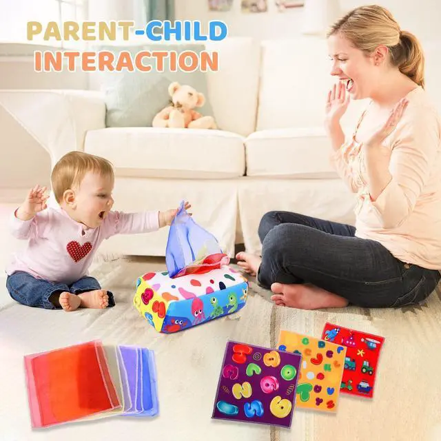 Alt view image 3 of 7 - Baby Toys 6 to 12 Months - Tissue Box Toy Montessori for Babies 6-12 Months, Soft Stuffed High Contrast Crinkle Infant Sensory Toys, Boys&Girls Kids Early Learning Gifts