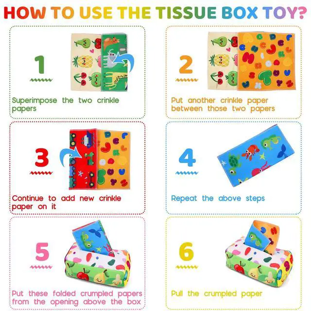 Alt view image 5 of 7 - Baby Toys 6 to 12 Months - Tissue Box Toy Montessori for Babies 6-12 Months, Soft Stuffed High Contrast Crinkle Infant Sensory Toys, Boys&Girls Kids Early Learning Gifts