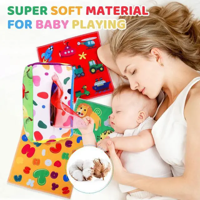 Alt view image 6 of 7 - Baby Toys 6 to 12 Months - Tissue Box Toy Montessori for Babies 6-12 Months, Soft Stuffed High Contrast Crinkle Infant Sensory Toys, Boys&Girls Kids Early Learning Gifts