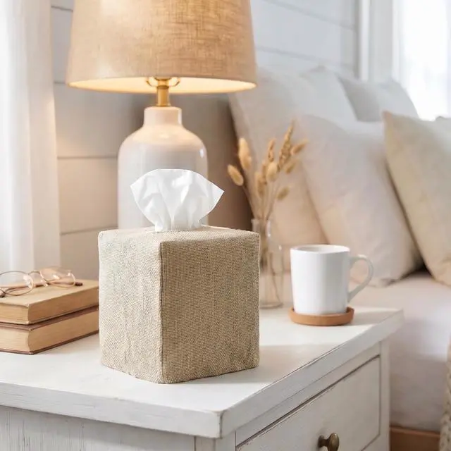 Alt view image 3 of 7 - Stylish Tissue Box Cover - Burlap Soft Fabric Slip-On Covers Tissue Box
