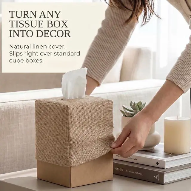 Alt view image 4 of 7 - Stylish Tissue Box Cover - Burlap Soft Fabric Slip-On Covers Tissue Box